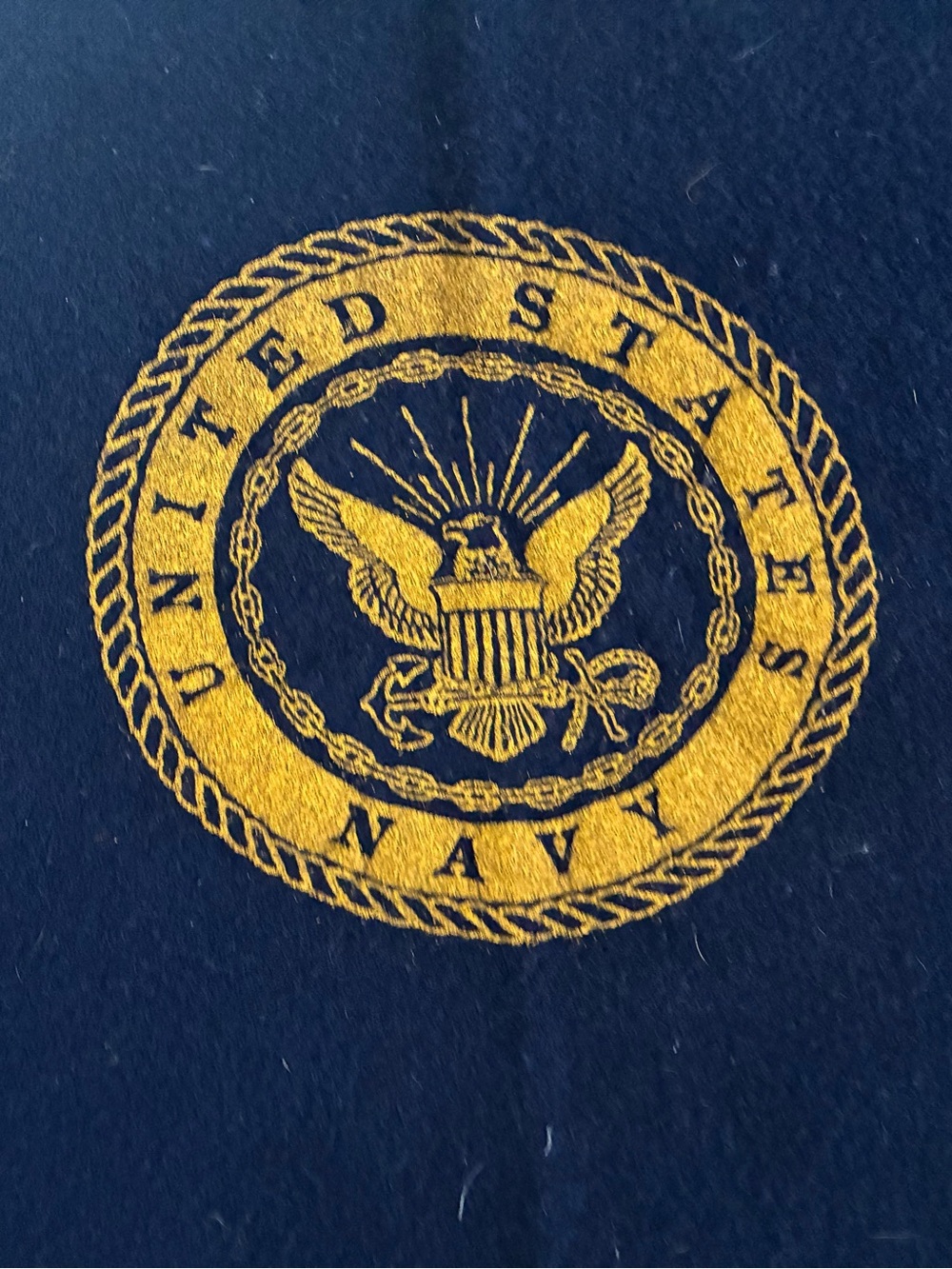 United States Navy Gold Emblem on Navy Blue Wool blanket -Rare**** paint stamped